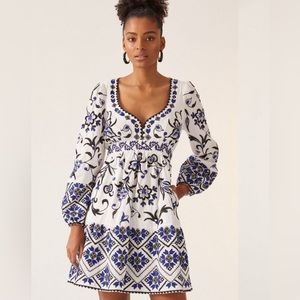 Anthropologie Sweetheart Embroidered Mini Dress
